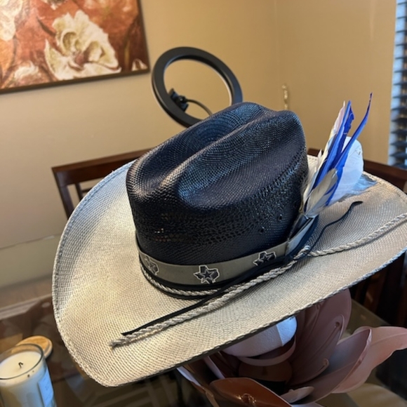 Custom Dallas Cowboys Inspired Bailey Bangora 7 1/8 size real straw Cowboy Hat - Picture 1 of 8